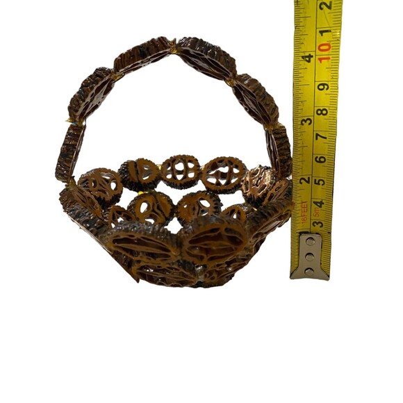Sliced Black Walnut Basket w/Handle Folk Art Mini Small Hand Made Shell Nut - Picture 11 of 12